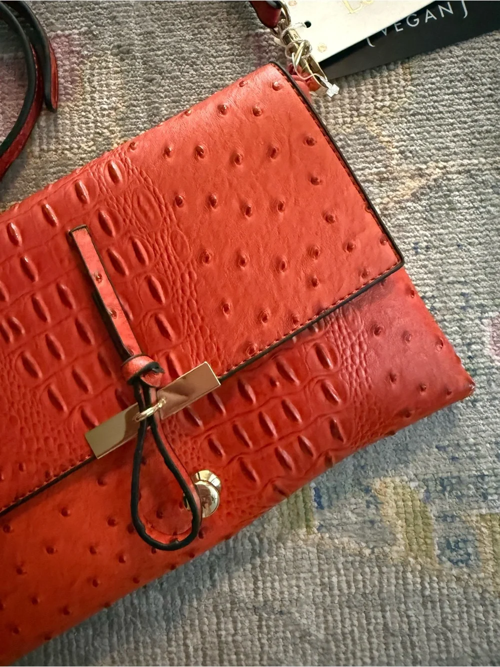 Le Miel Vegan Leather Crossbody |‎ Rust Orange Croc & Ostrich Embossed